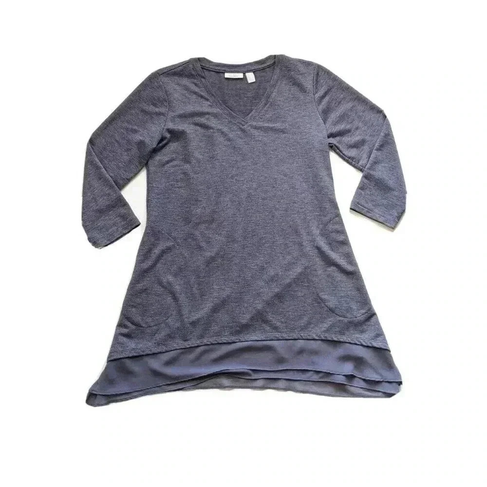 LOGO Lounge by Lori Goldstein Purple French Terry Top Size XS Tiered Chiffon Hem